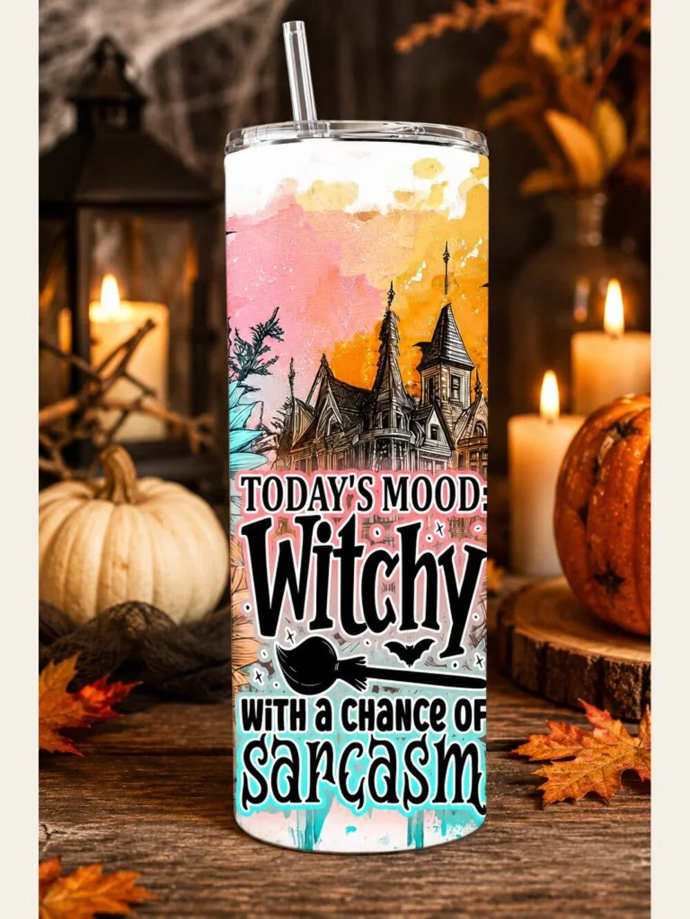 Witchy Sarcasm 20oz Skinny Tumbler, Funny Halloween Tumbler, Spooky Season Gift
